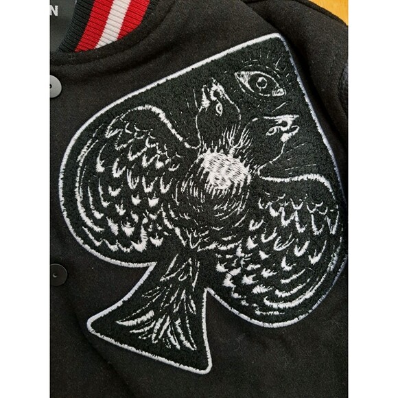 REASON Sport Varsity Letter Bomber Jacket Men's Sz Small Black Wool Blend Lined - Picture 7 of 13